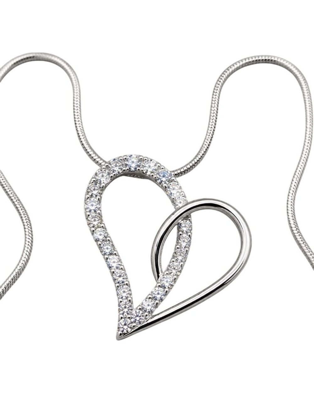 Vintage Heart Necklace Sterling Overlay Made with Swarovski Crystal 23"‎ Chain